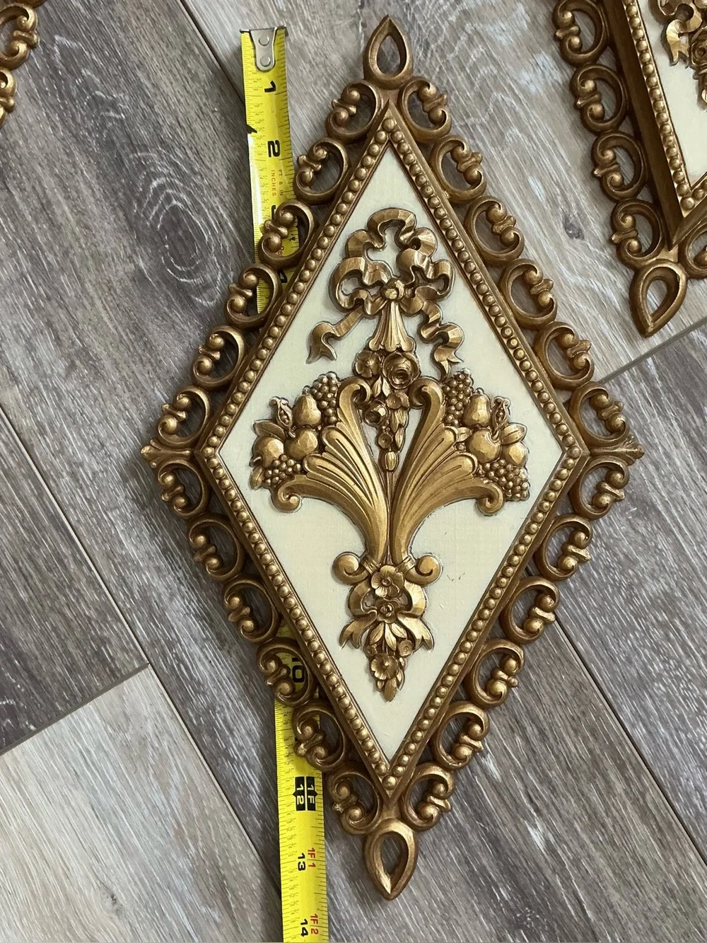 Homco Ornate Gold and Cream Diamond Wall Plaques - Set of 4